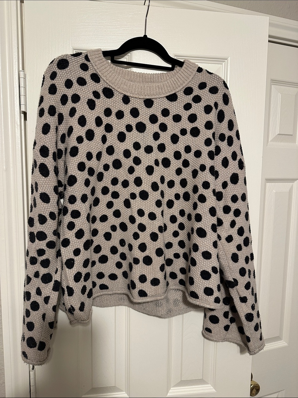 Madewell Cream Crewneck Sweater with Black Polka Dots